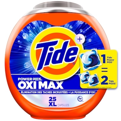 Tide Capsules pour lessive Oxi Max Power PODS, 25 capsules 25 ea, 0,72 $/1ch