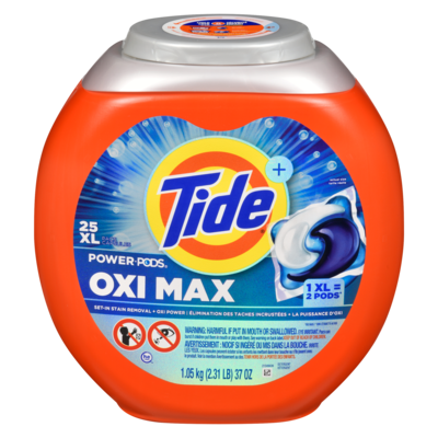 Tide Capsules de détergent à lessive Oxi Max Power PODS, détachant et puissance d’Oxi, 25 capsules 25 ea, 0,66 $/1ch
