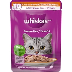 Whiskas Nourriture humide pour chats adultes Favoris coupes en sauce – saveur de poulet 85 g, 1,16 $/100g