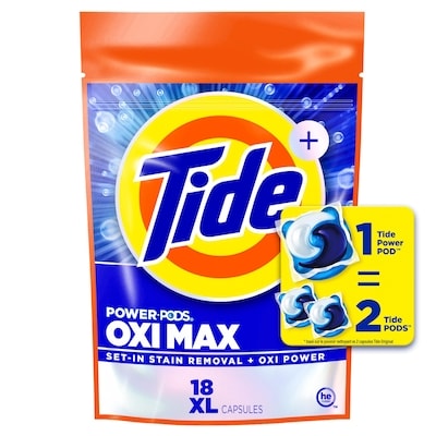 Tide Oxi Max Power PODS Laundry Detergent Pods, 18 Count, Stain Remover Plus Oxi Power 18 ea, $0.78/1ea