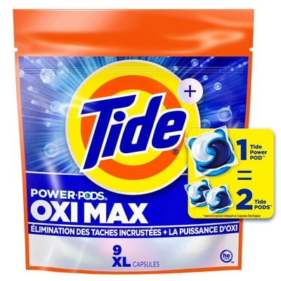 Tide Capsules de détergent à lessive Oxi Max Power PODS, détachant et puissance d’Oxi, 9 capsules 9 ea, 0,78 $/1ch