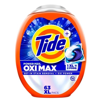 Tide Oxi Max Power PODS Laundry Detergent Pods, 63 Count, Stain Remover Plus Oxi Power 63 ea, $0.60/1ea