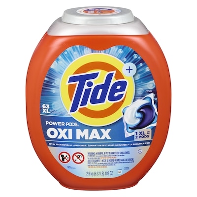 Tide Oxi Max Power PODS Laundry Detergent Pods, 63 Count, Stain Remover Plus Oxi Power 63 ea, $0.52/1ea