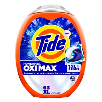 Tide Capsules de détergent à lessive Oxi Max Power PODS, détachant et puissance d’Oxi, 63 capsules 63 ea, 0,60 $/1ch
