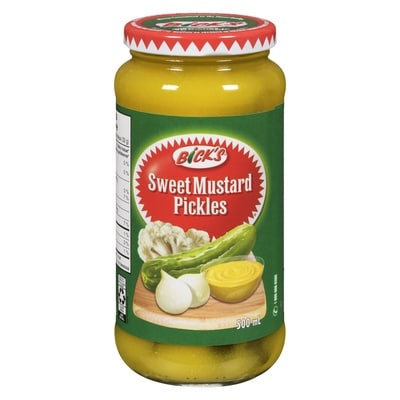 Bicks Sweet Mustard Pickles 500 ml, $1.26/100ml
