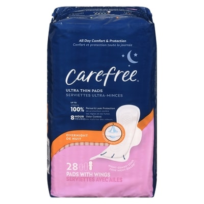Carefree Ultra Thin Pads, Overnight With Wings, 28ct 28 ea, $0.29/1ea