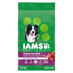 Iams Nourriture sèche pour chiens adultes PROACTIVE HEALTH Minichunks Recette avec bœuf et riz, sac de 3,18 kg 3180 g, 0,57 $/100g