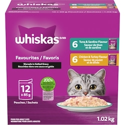 Whiskas Nourriture humide pour chats adultes Favoris bouchées dans une sauce en gelée en format variété 12x85.0 g, 1,08 $/100g