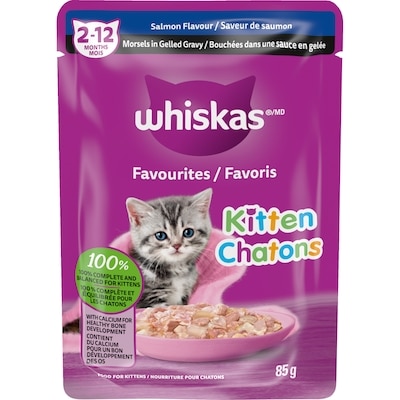 Whiskas Nourriture humide pour chatons Favoris bouchées dans une sauce en gelée – saveur de saumon 85 g, 1,16 $/100g