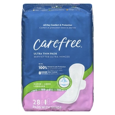 Carefree 28 serviettes longues ultra-minces avec ailes à absorptivité super 28 ea, 0,32 $/1ch