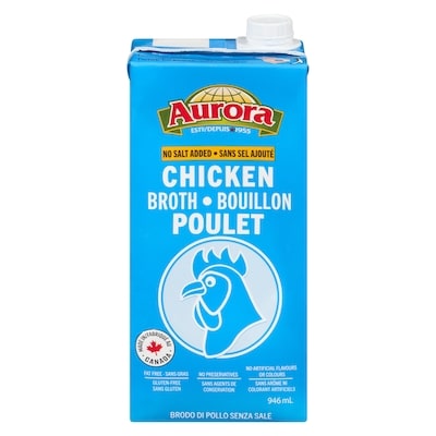 Aurora Chicken Broth No Salt Added 946 ml, $0.32/100ml