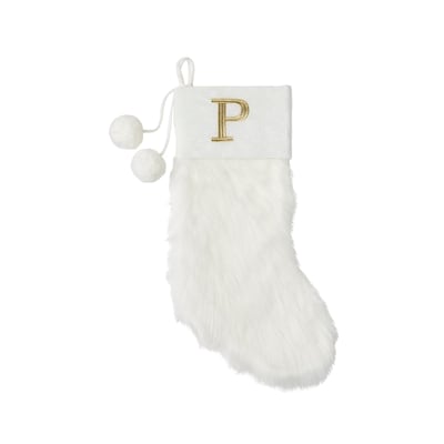 Life at Home Bas de Noël ivoire en similifourrure avec monogramme – lettre P 1 ea, 14,25 $/1ch