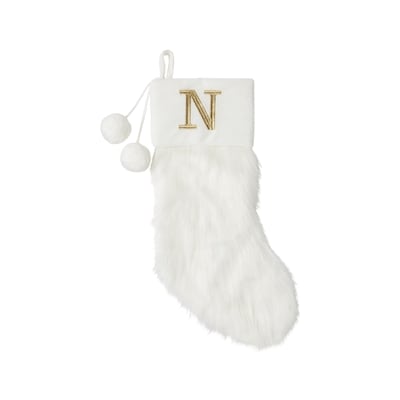 Life at Home Bas de Noël ivoire en similifourrure avec monogramme – lettre N 1 ea, 19,00 $/1ch