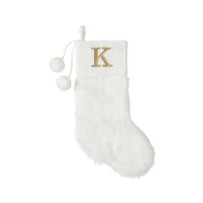 Life at Home Bas de Noël ivoire en similifourrure avec monogramme – lettre K 1 ea, 19,00 $/1ch