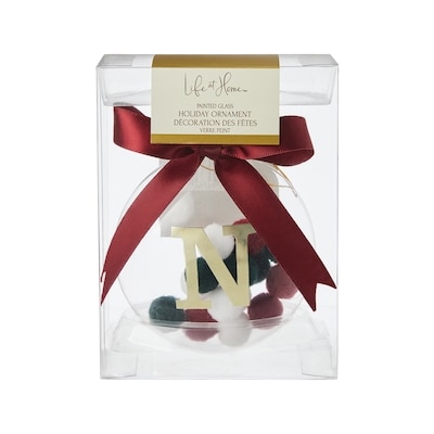 Life at Home Pompom Filled Glass Monogram Ornament - Letter N 1 ea, $7.00/1ea