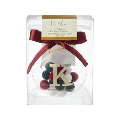 Life at Home Pompom Filled Glass Monogram Ornament - Letter K 1 ea, $7.00/1ea