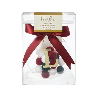 Life at Home Pompom Filled Glass Monogram Ornament - Letter L 1 ea, $7.00/1ea
