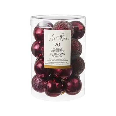 Life at Home Décorations des fêtes, assortiment de 20 boules – bourgogne 1 ea, 5,00 $/1ch
