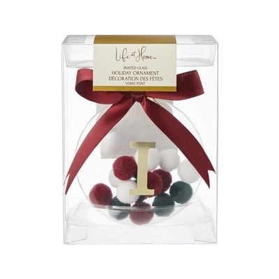 Life at Home Ornement en verre rempli de pompons avec monogramme – lettre I 1 ea, 7,00 $/1ch