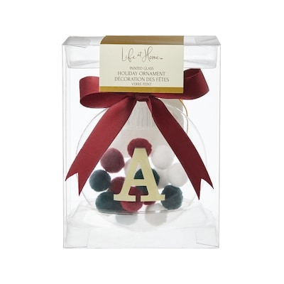 Life at Home Pompom Filled Glass Monogram Ornament - Letter A 1 ea, $7.00/1ea
