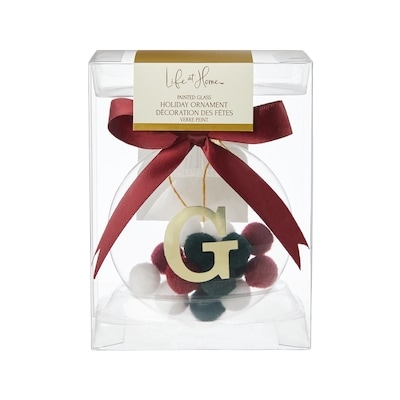 Life at Home Décoration des fêtes en verre avec pompons et monogramme – lettre G 1 ea, 7,00 $/1ch