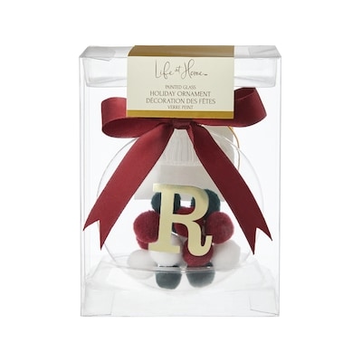 Life at Home Pompom Filled Glass Monogram Ornament - Letter R 1 ea, $7.00/1ea