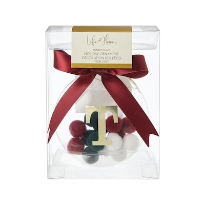 Life at Home Pompom Filled Glass Monogram Ornament - Letter T 1 ea, $7.00/1ea
