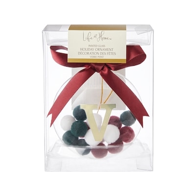 Life at Home Décoration des fêtes en verre avec pompons et monogramme – lettre V 1 ea, 7,00 $/1ch