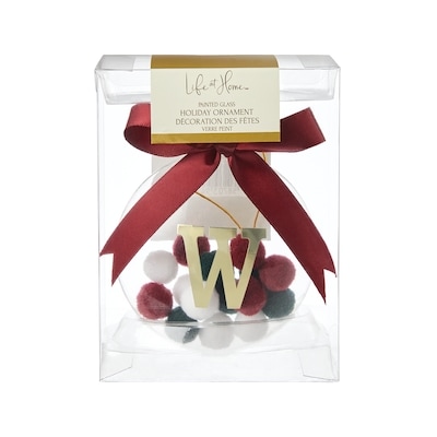 Life at Home Décoration des fêtes en verre avec pompons et monogramme – lettre W 1 ea, 7,00 $/1ch