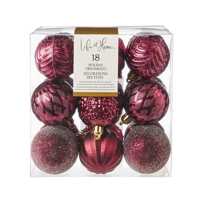 Life at Home Décorations des fêtes, lot de 18 boules – bourgogne 1 ea, 10,00 $/1ch