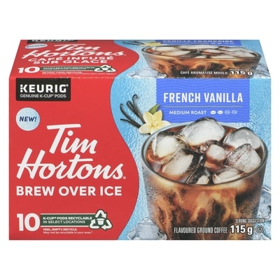 Tim Hortons Brew Over Ice Flavoured Ground Coffee French Vanilla Medium Roast 10 ea, $1.60/1ea