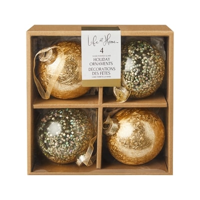 Life at Home Glass Ornaments 4 Pack - Frosted Gold 4 ea, $14.00/1ea