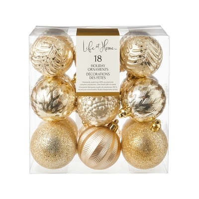 Life at Home Décorations des fêtes, lot de 18 boules – or 1 ea, 10,00 $/1ch