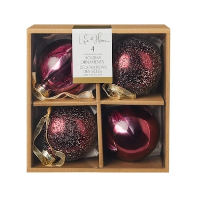Life at Home Glass Ornaments 4 Pack - Seeded Burgundy 4 ea
