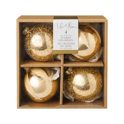 Life at Home Glass Ornaments 4 Pack - Seeded Gold 4 ea