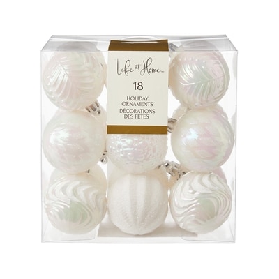 Life at Home Décorations des fêtes, lot de 18 boules – blanc iridescent 1 ea, 10,00 $/1ch