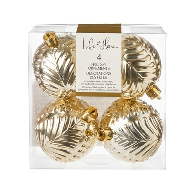 Life at Home Leaf Imprint Holiday Ornaments 4 Pack - Gold 1 ea, $7.00/1ea