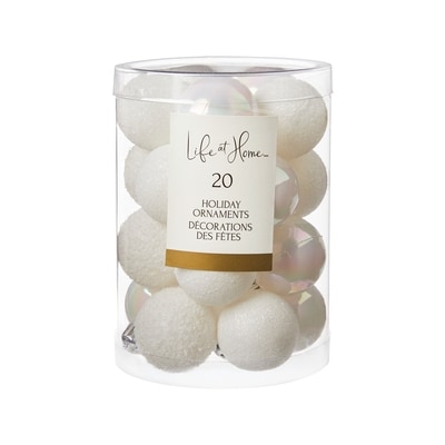 Life at Home Décorations des fêtes, assortiment de 20 boules – blanc iridescent 1 ea, 5,00 $/1ch