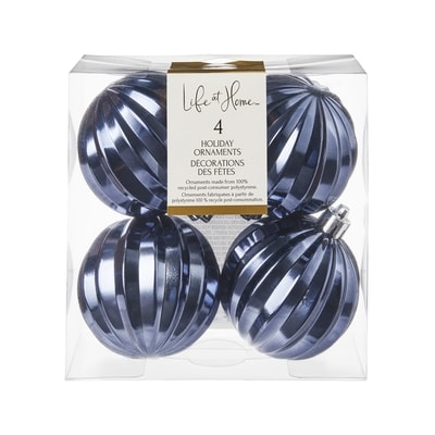Life at Home Ribbed Holiday Ornaments 4 Pack - Blue 1 ea, $7.00/1ea