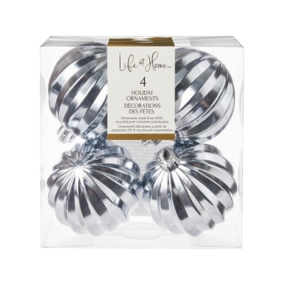 Life at Home Ribbed Holiday Ornaments 4 Pack - Silver 1 ea, $7.00/1ea