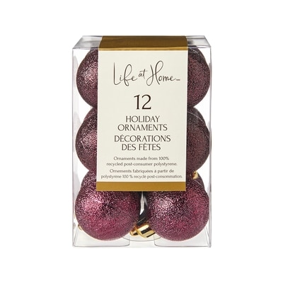 Life at Home Faux Glitter Holiday Ornaments 12 Pack - Burgundy 1 ea, $3.00/1ea