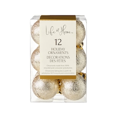Life at Home Faux Glitter Holiday Ornaments 12 Pack - Gold 1 ea, $3.00/1ea