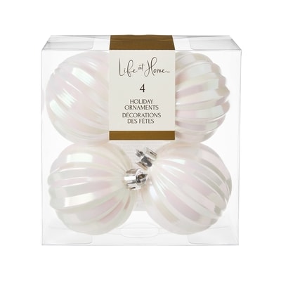 Life at Home Ribbed Holiday Ornaments 4 Pack - White 1 ea, $7.00/1ea