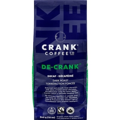 Crank Coffee Co. Café biologique à grains entiers de-crank décaféiné torréfaction foncée 340 g, 5,59 $/100g