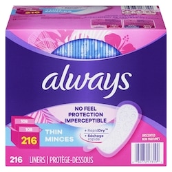 Thin No Feel Protection Daily Liners, Regular Absorbency, Unscented, 216 Count