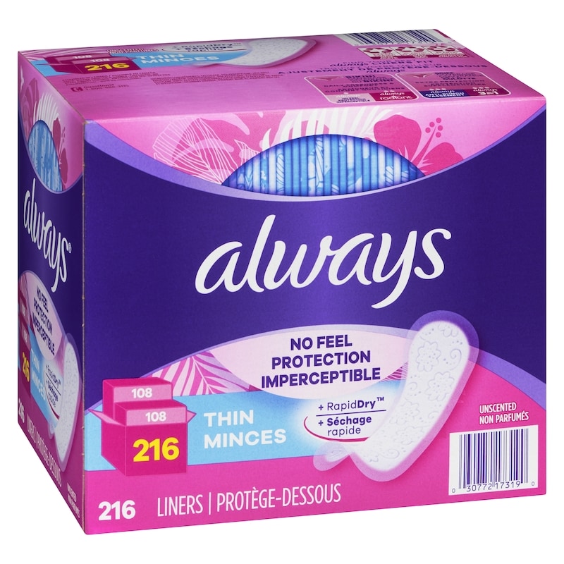 Thin No Feel Protection Daily Liners, Regular Absorbency, Unscented, 216 Count