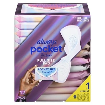 Always Pocket Feminine Pads with FlexFoam, Regular, with Wings, Unscented, 12 Count 12 ea, $0.62/1ea