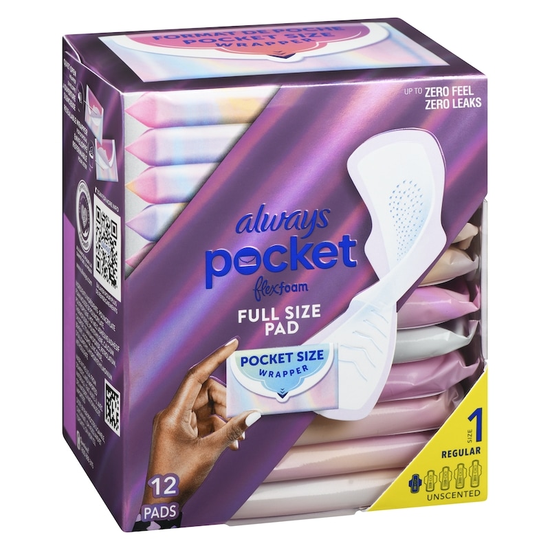 Pocket Feminine Pads with FlexFoam, Regular, with Wings, Unscented, 12 Count