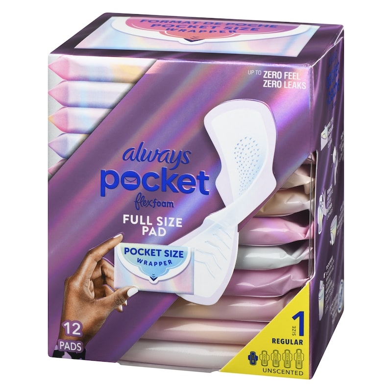 Pocket Feminine Pads with FlexFoam, Regular, with Wings, Unscented, 12 Count