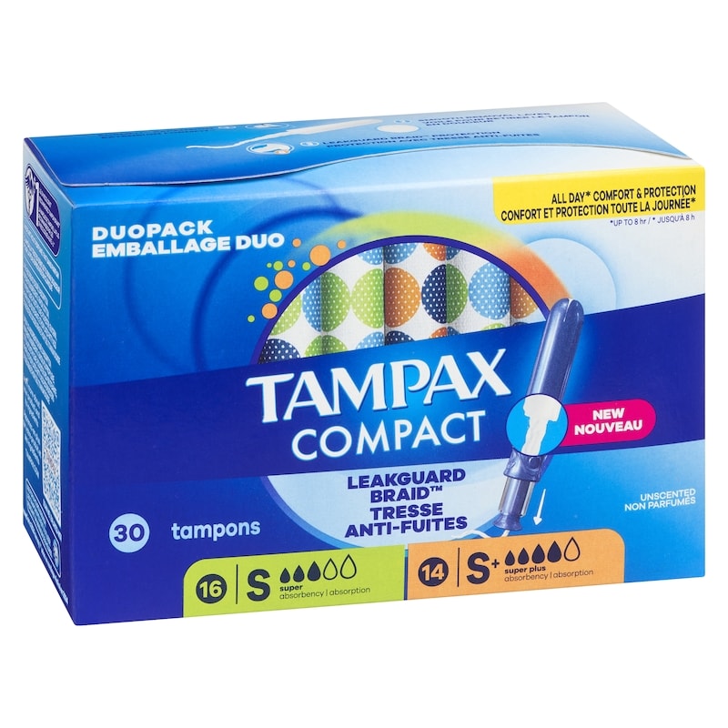 Compact Pearl Tampons Multipack, with LeakGuard Braid & Extendable Applicator, Super/Super Plus Absorbency, Compact Extendable Applicator, Unscented, 30 Count